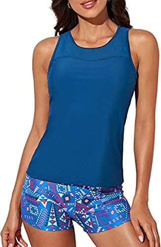 Aleumdr Damen Sportlich Tankini Set Damen Bademode Set Dreiteilig Push up Bikini Set Beachwear Gepolstert Badeanzüge Strand Tankinis A-4 L von Aleumdr