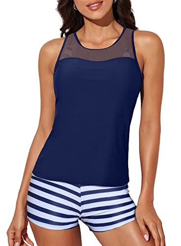 Aleumdr Damen Sportlich Tankini Set Damen Bademode Set Dreiteilig Push up Bikini Set Beachwear Gepolstert Badeanzüge Strand Tankinis A-5 L von Aleumdr