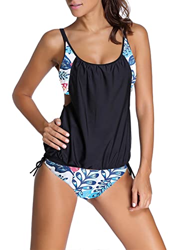 Aleumdr Damen Sportlich Tankini Set Damen Bademode Set zweiteilig Push up mit Einstellbarer Bikinislip Zwei Stück Beachwear Gepolstert Badeanzüge Strand Tankini Sky Blau M von Aleumdr