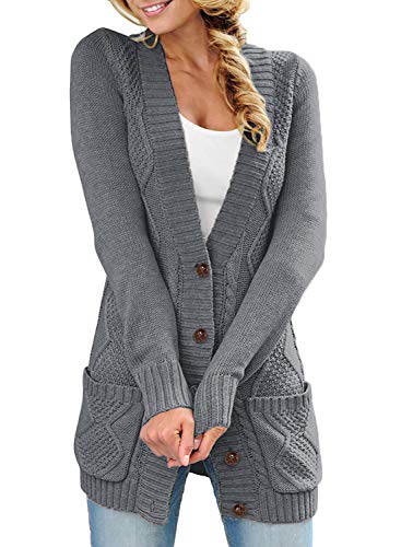 Aleumdr Strickjacke Damen Grobstrick Cardigan Lange Strickjacken für Damen Casual Strickmantel Lang Damen Strickpullover Winterstrickjacke Strick Cardigan,Dunkelgrau M von Aleumdr