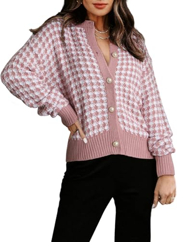 Aleumdr Damen Strickjacke Kurz Cardigan Damen Herbst Taste Strickmantel Elegant Teddy Jacke Rot Größe X-Large von Aleumdr