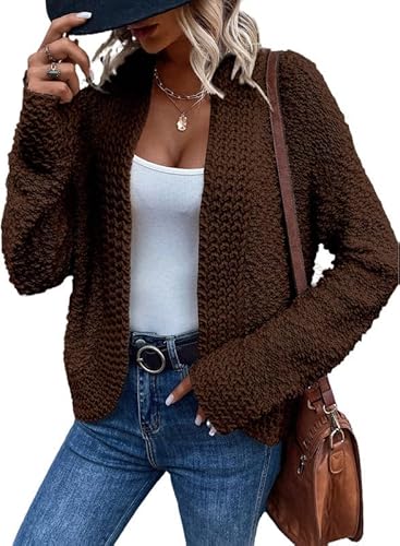 Aleumdr Damen Strickjacke Kurz Casual Cardigan Damen Herbst Strickmantel Elegant Fleecejacke Braun Größe Medium von Aleumdr