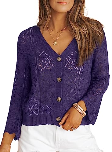 Aleumdr Damen Strickpullover Elegant V-Ausschnitt Pullover Langarm Grobstrick Sweatshirts Basic Pullover Damen Herbst Winter Einfarbig Langarmshirts Pulli,Blau XL von Aleumdr