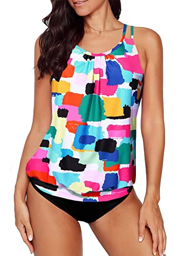 Aleumdr Damen Tankini Bauchweg Tankini Set Zweiteiliger Badeanzug Zweiteiler Tankinis mit Muster A-1022 M von Aleumdr