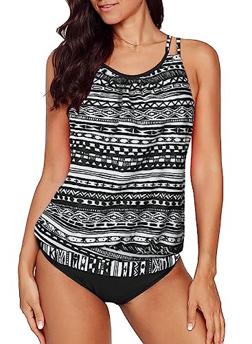 Aleumdr Damen Tankini Bauchweg Tankini Set Zweiteiliger Badeanzug Zweiteiler Tankinis mit Muster A-2 XL von Aleumdr