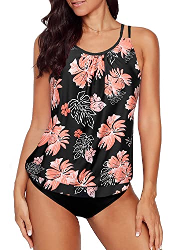 Aleumdr Damen Tankini Bauchweg Tankini Set Zweiteiliger Badeanzug Zweiteiler Tankinis mit Muster A-3 L von Aleumdr