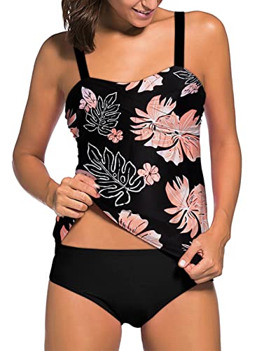 Aleumdr Damen Tankini Set Push up Damen Sportlich Tankini Badeanzug Bauchweg Damen Zweiteiler Bademode Set Sport Badeanzüge Damen Tankini Oberteil mit Badeshorts,Schwarz XL von Aleumdr