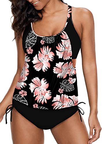 Aleumdr Tankini Damen Push Up Sexy Bademode Tankini Set Bauchweg Frau Zweiteiliger Bademode Bikini Set Damen Tankini,Schwarz XXL von Aleumdr