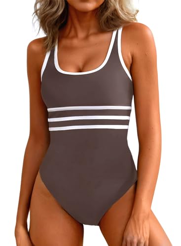 Aleumdr Einteiler Badeanzug Damen Sport Bademode Bauchweg Schwimmanzug Swimsuits Braun Größe X-Large von Aleumdr