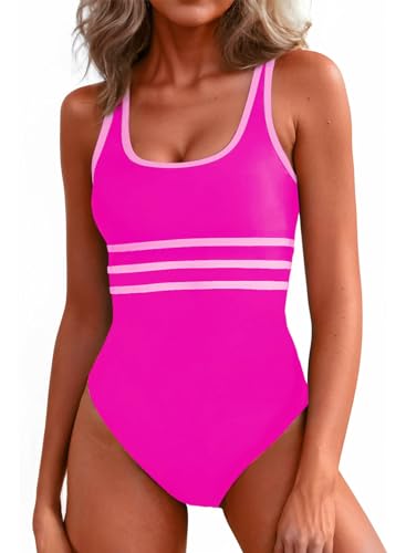 Aleumdr Einteilige Badeanzug Damen Sport Bademode Bauchweg Monokini Push Up Swimsuits Rosa Größe Mittel von Aleumdr