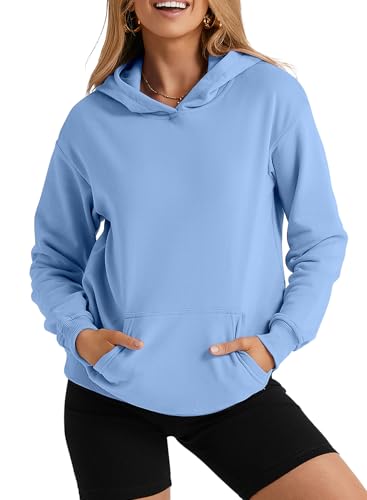 Aleumdr Hoodie Pullover Damen Oversize Kapuzenpullover Elegant Basic Langarm Herbst Sweatshirt, Blau XXL von Aleumdr