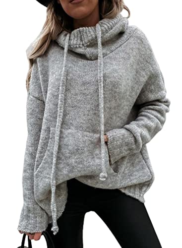 Aleumdr Hoodie Pullover Damen Oversize Strickpullover Damen Elegant Kapuzenpullover Herbst Strickpulli mit Kapuze Rollkragenpullover Sweatshirts Langarm Winterpullover,Grau M Aleumdr Hoodie Pullover Damen Oversize Strickpullover Damen Elegant Kapuzenpullover Herbst Strickpulli mit Kapuze Rollkragenpullover Sweatshirts Langarm Winterpullover,Grau M von Aleumdr