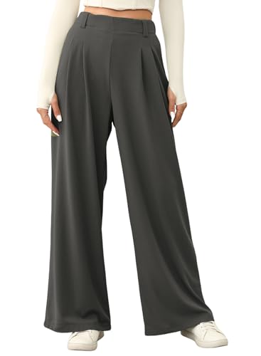 Aleumdr Hose Damen Sommer Palazzo Hose Damen Elegant Musselin Hose Leicht Weite Bein Sommerhose Lang Einfarbig Culotte Hose mit elastischem Bund,Dunkelgrau L von Aleumdr