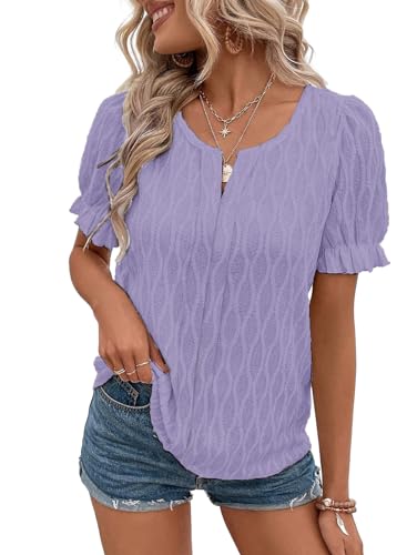 Aleumdr Kurzarm Chiffon Bluse Damen Sommer Elegant Oberteile Casual Tunika Tshirt Lila Größe Mittel Medium von Aleumdr