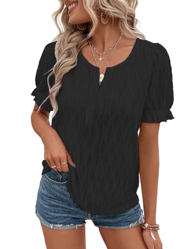 Aleumdr Kurzarm Tshirt Damen Chiffon Bluse Sommer Elegant Oberteile Casual Blusen & Tuniken Schwarz Größe XX-Groß XX-Large von Aleumdr