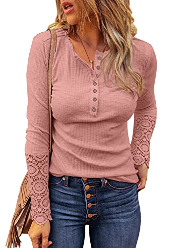 Aleumdr Oberteile Damen Langarmshirt Slim Fit Pullover Damen Sweatshirts Basic Langarmshirts Damen Sexy Strickpulli Damen Bluse Langarm Tunika Shirts,Pink XXL von Aleumdr