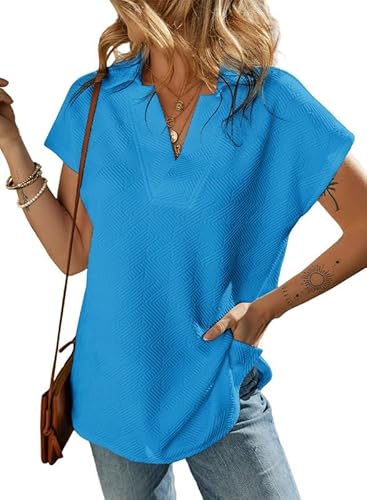 Aleumdr Polo Shirt Damen Locker V Ausschnitt Kurzarm Oversized Tshirt Casual Top Damen Sommer Dunkelblau Größe XX-Groß XX-Large von Aleumdr