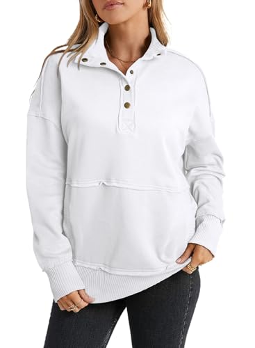 Aleumdr Pullover Damen Hoodie ohne Kapuze Oversize Sweatshirt Damen Langarm Rollkragenpullover Damen Elegant Herbst Basic Sweatshirts,Weiß 3XL Aleumdr Pullover Damen Hoodie ohne Kapuze Oversize Sweatshirt Damen Langarm Rollkragenpullover Damen Elegant Herbst Basic Sweatshirts,Weiß 3XL von Aleumdr