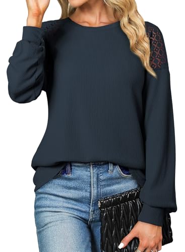 Aleumdr Pullover Damen Langarmshirts Basic Sweatshirt Damen Langarm Leichter Pullover Damen Herbst Lässig Tunika Oberteile Damen Einfarbig Pulli,Blau XXL Aleumdr Pullover Damen Langarmshirts Basic Sweatshirt Damen Langarm Leichter Pullover Damen Herbst Lässig Tunika Oberteile Damen Einfarbig Pulli,Blau XXL von Aleumdr