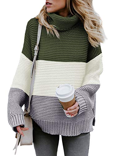 Aleumdr Strickpullover Damen Rollkragenpullover Strickpulli Elegant Pullover Damen Oversize Grobstrick Winterpullover Causal Womens Sweater Grün M von Aleumdr