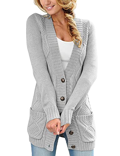 Aleumdr Strickjacke Damen Grobstrick Cardigan Damen Lange Strickjacken für Damen Casual Strickmantel Lang Damen Strickpullover Winterstrickjacke Strick Cardigan,Grau XXL von Aleumdr