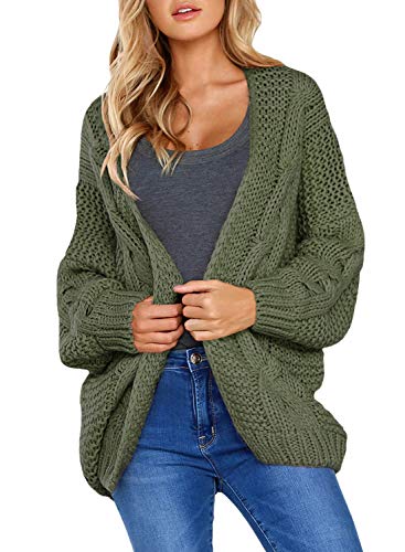 Aleumdr Strickjacke Damen Grobstrick Strickmantel Strickcardigan Damen Herbst Winter Casual Open Front Sweater Cardigan Cover up Patchwork Outwear S-XXL, Grün, Small(EU34-36) von Aleumdr