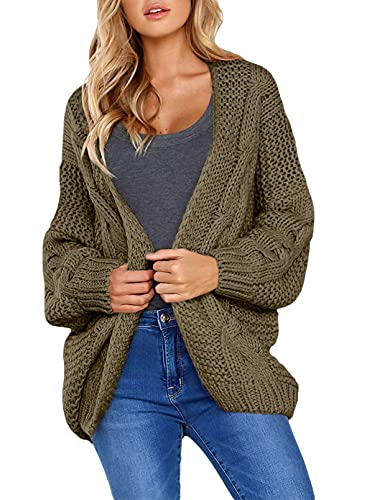 Aleumdr Strickjacke Damen Grobstrick Strickmantel strickcardigan Damen Herbst Winter Casual Open Front Sweater Cardigan Cover Up Patchwork Outwear,Olivgrün L von Aleumdr