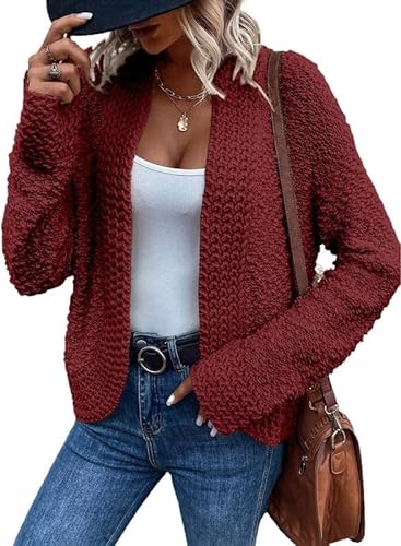 Aleumdr Strickjacke Damen Kurz Casual Cardigan Damen Herbst Strickmantel Elegant Sweater Rot Größe Small von Aleumdr