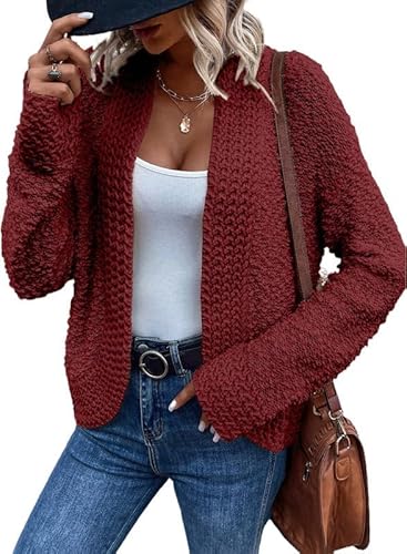 Aleumdr Strickjacke Damen Kurz Casual Cardigan Damen Herbst Strickmantel Winter Sweater Rot Größe Large von Aleumdr