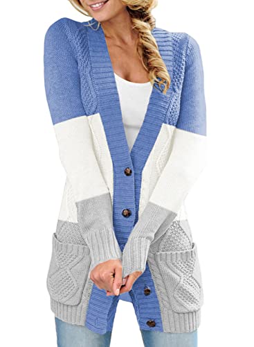 Aleumdr Strickjacke Damen Lang Strickmantel Damen Elegant Cardigan Strickjacken für Damen Herbst Winterstrickjacke Strick Cardigan Lang,Blau M von Aleumdr