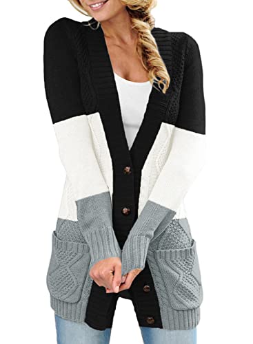 Aleumdr Strickjacke Damen Lang Strickmantel Damen Elegant Cardigan Strickjacken für Damen Herbst Winterstrickjacke Strick Cardigan Lang,Schwarz M von Aleumdr