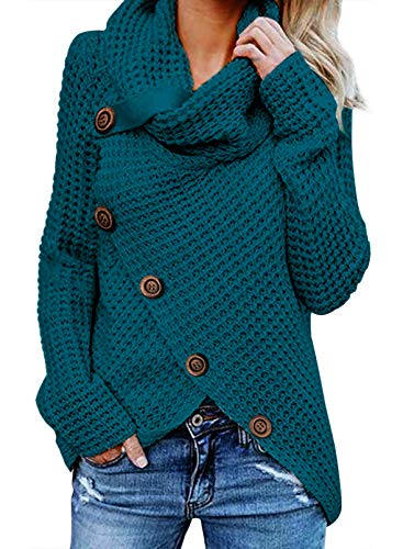 Aleumdr Rollkragenpullover Strickpullover Damen Oversize Rollkragen Pullover Grobstrick Winterpullover Strickpulli Sweater lässig Outwear Casual elegant, Hellblau, Large(EU42-44) von Aleumdr