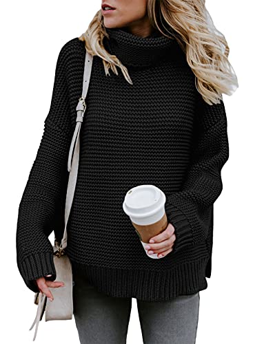 Aleumdr Strickpullover Grobstrick Damen Rollkragenpullover Strickpulli Pullover Pulli Langarm Sweater Loose Casual elegant Schwarz M von Aleumdr