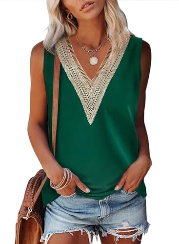 Aleumdr Tank Tops Damen Sommer Elegant Ärmellose Oberteile Lässige Fließende Shirts Sexy Grün X-Groß von Aleumdr