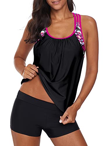 Aleumdr Tankini Damen Bauchweg Bademode Set Zweiteilig Push up Tankini Badeanzug Damen Sportlich Tankini Set mit Cups Zwei Stück Swimsuit Badeanzüge,Rosa M von Aleumdr