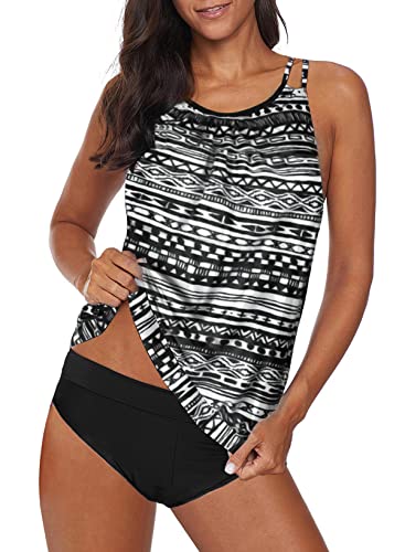 Aleumdr Tankini Damen Bauchweg Bademode Set Zweiteilig Tankinis für Damen Push up Tankini Sommer Bikini Damen Sportlich Tankini Set Große Brüste Zwei Stück Bikini Set A-2 S von Aleumdr