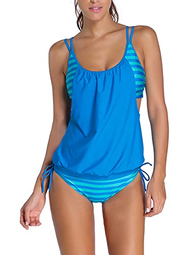 Aleumdr Tankini Damen bauchweg Bademode Set zweiteilig Push up mit Einstellbarer Bikinislip Tankini Top Soft Cups Hellblau XXL von Aleumdr