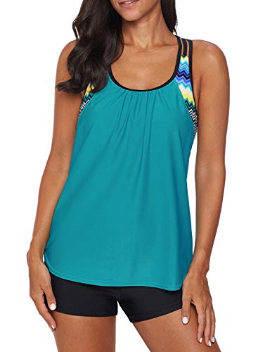 Aleumdr Tankini Set Damen Bauchweg Sportlich Tankini Damen Zweiteiler Badeanzug Push up Bademode Set Damen Tankini Oberteil Badebekleidung mit Badeshorts,Grün M von Aleumdr