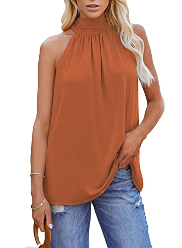 Aleumdr Tops Damen Ärmellose Tank Top Neckholder Weste T Shirt Lose Bluse Elegant Weste Sommer (Orange-XL) von Aleumdr