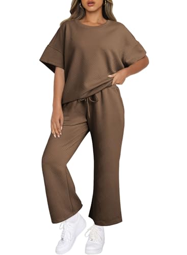 Aleumdr Zweiteiler Damen Elegant Trainingsanzug Jogginganzug Set Pullover Sweatshirt Freizeitanzug Mit Lange Hose, Braun L von Aleumdr