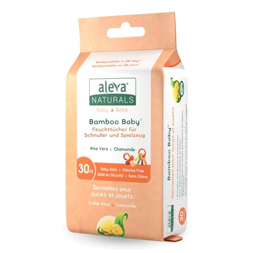 Aleva Naturals Bamboo Baby® Feuchttücher für Schnuller & Spielzeug – 100% natürliche Inhaltsstoffe mit Aloe Vera & Kamillenöl – Weich, strapazierfähig & biologisch abbaubar – Perfekt für unterwegs von Aleva Naturals