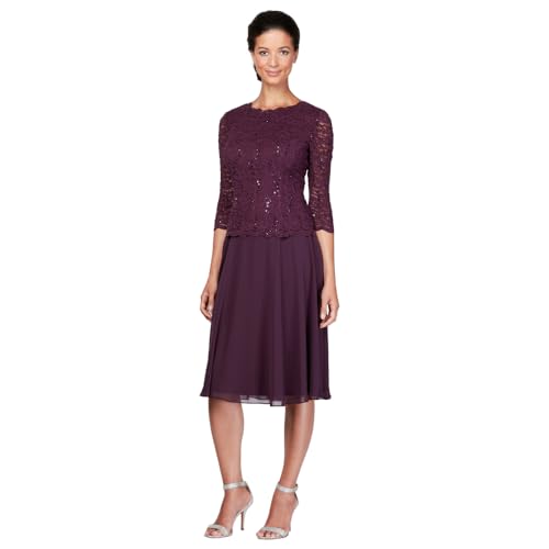 Alex Evenings Damen Brautmutter mit Besticktem Mieder, für Hochzeitsgäste (Zierliche und Normale Größen) Kleid für besondere Anlässe, Deep Plum, 48 von Alex Evenings