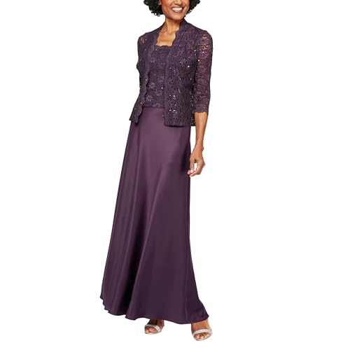 Alex Evenings Damen Two Piece Mother of The Bride Dress with Lace Jacket (Petite and Regular Sizes) Kleid fr besondere Anlsse, auberginefarben, 40 (2er Pack) von Alex Evenings