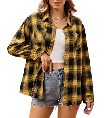 Alex Vando Damen Flanellhemd Kariertes Hemd Langarm Hemdbluse Button-Down Holzfällerhemd Regular Fit Casual Freizeithemd von Alex Vando