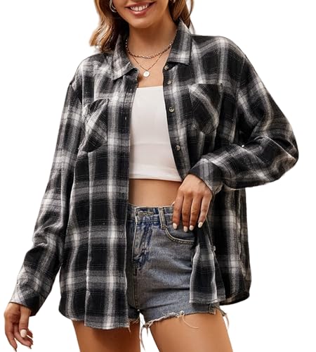 Alex Vando Damen Flanellhemd Kariertes Hemd Langarm Hemdbluse Button-Down Holzfällerhemd Regular Fit Casual Freizeithemd von Alex Vando