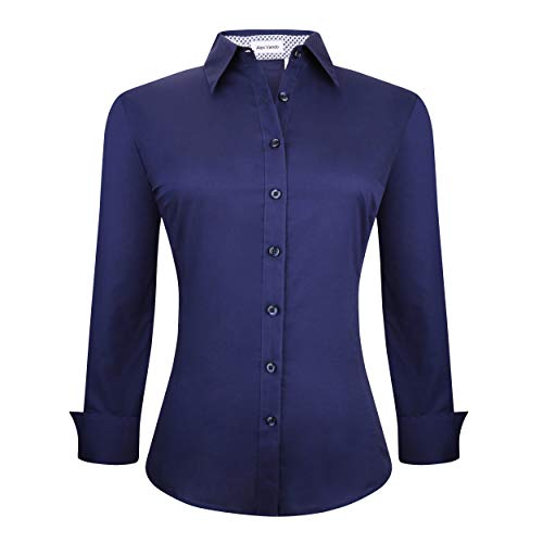Alex Vando Damen Kleid Shirts Regular fit Langarm Baumwolle Stretch Work Shirt groß Marine von Alex Vando
