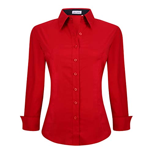 Alex Vando Damen Kleid Shirts Regular fit Langarm Baumwolle Stretch Work Shirt klein rot von Alex Vando