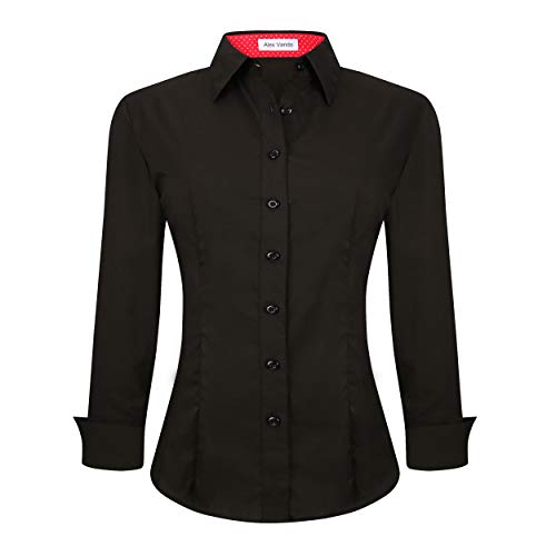 Alex Vando Damen button-down-shirts langarm-baumwolle stretch work shirt groß schwarz von Alex Vando