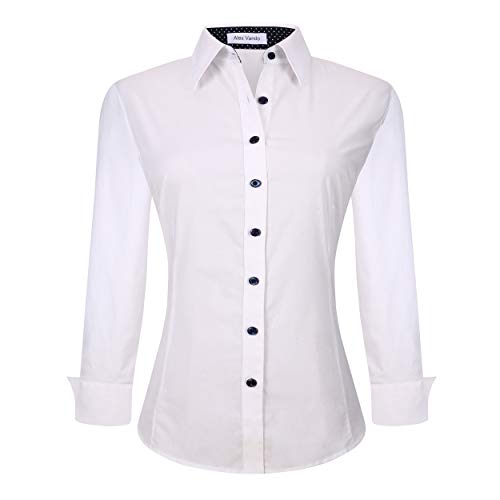 Alex Vando Damen button-down-shirts langarm-baumwolle stretch work shirt klein weiß von Alex Vando