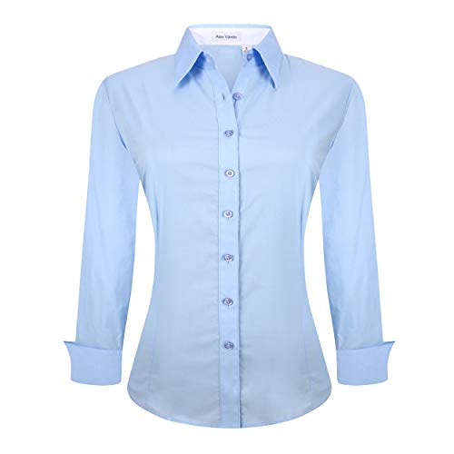 Alex Vando Damen kleid shirts regular fit langarm baumwolle stretch work shirt mittel blau von Alex Vando